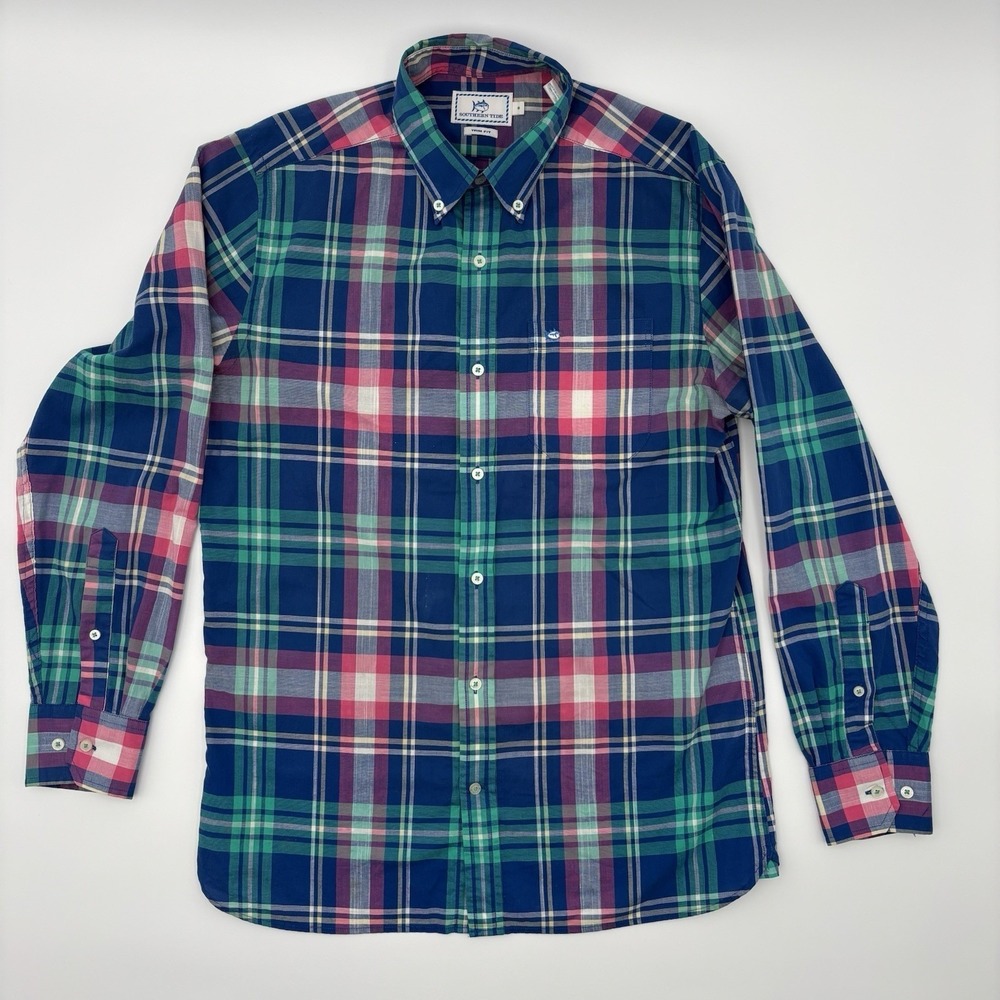 Southern Tide Shirt Mens Small S Trim Fit Blue Plaid Long Sleeve Skipjack Cotton